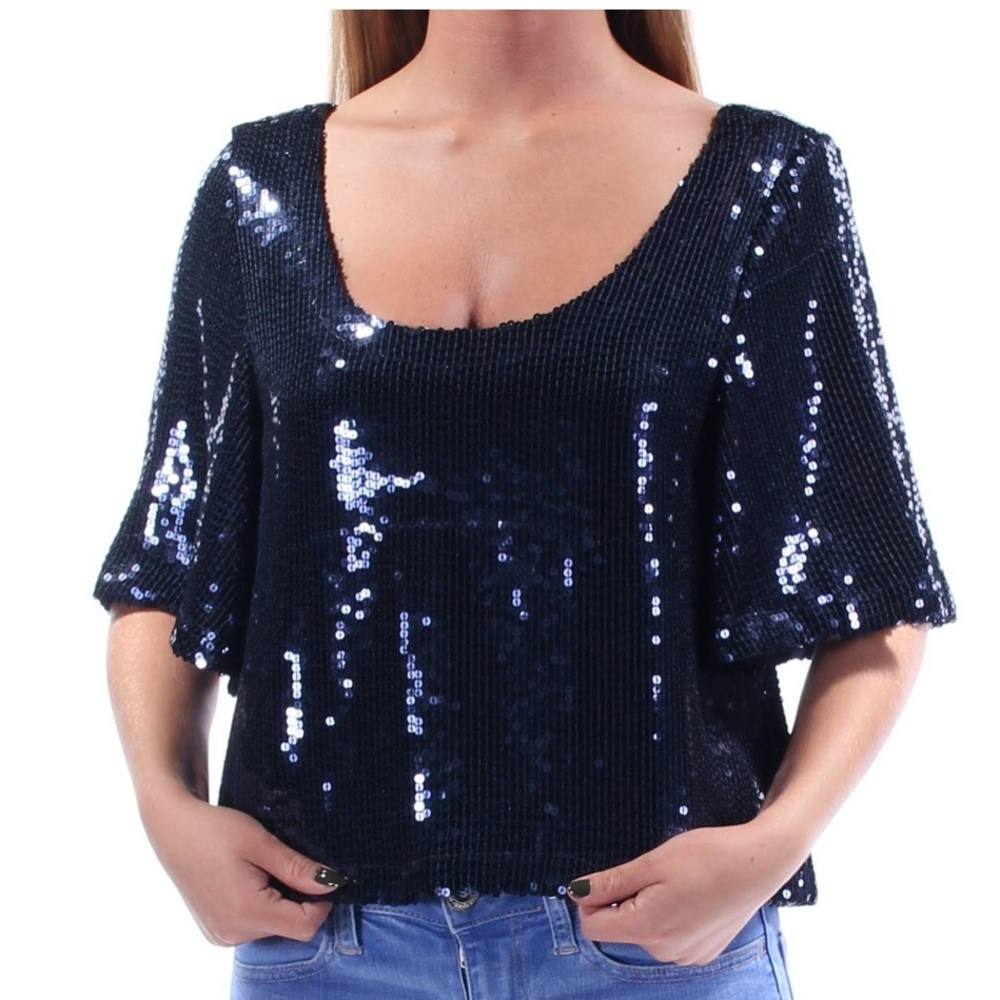 Navy free people sequin top